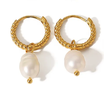 Rio | Twisted Hoop Freshwater Pearl Dangling Earrings