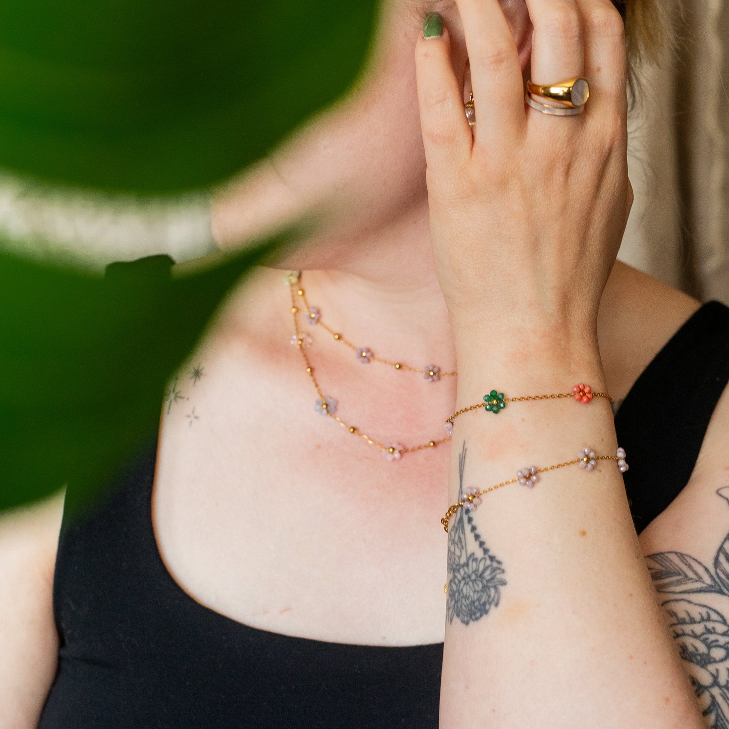 Coral | Beaded Flower Bracelet