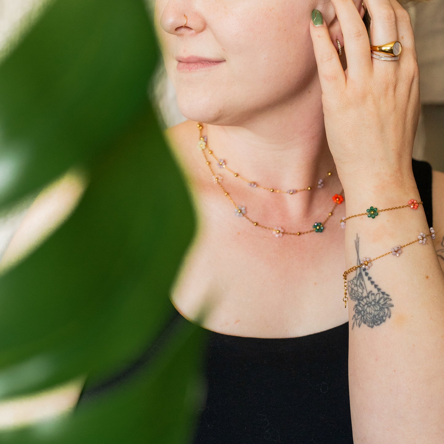 Coral | Beaded Flower Necklace