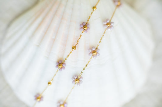 Coral | Beaded Flower Necklace