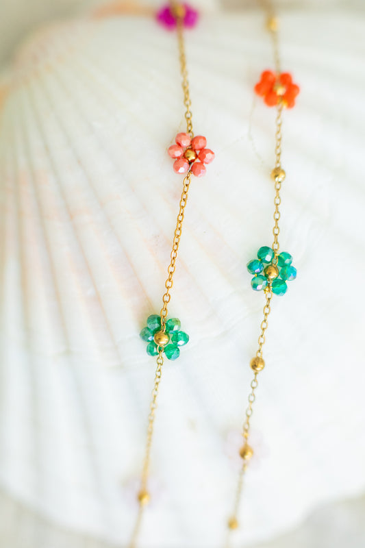 Coral | Beaded Flower Bracelet