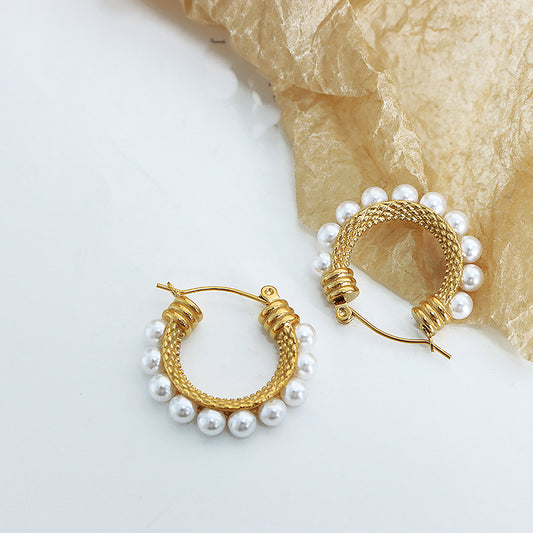 Emilia | Embedded Pearl Hoop