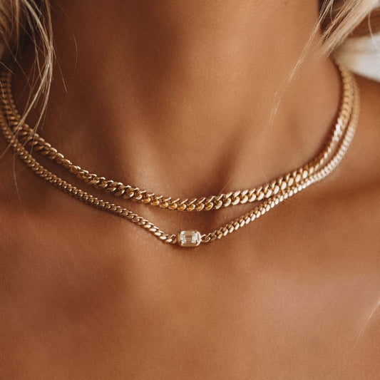 Lottie | Curb Chain Necklace with Rectangle CZ Pendant