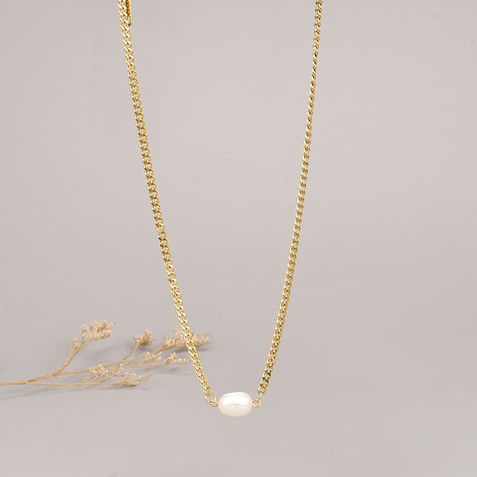 Kara | Thin Curb Chain with Pearl Necklace