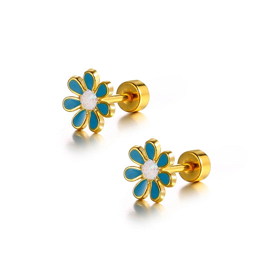 Avery | Flower Screw Back Stud Earrings