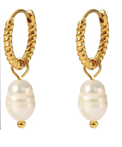 Rio | Twisted Hoop Freshwater Pearl Dangling Earrings
