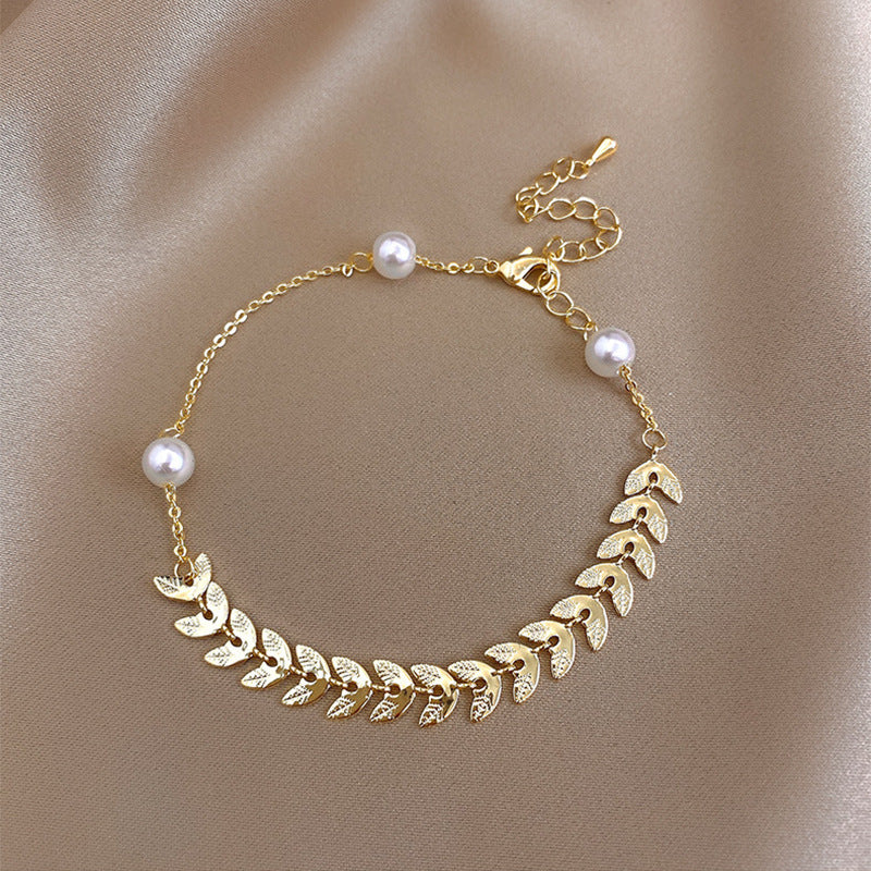 Jessie | Wheat Chain Pearl Bracelet