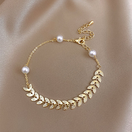 Jessie | Wheat Chain Pearl Bracelet